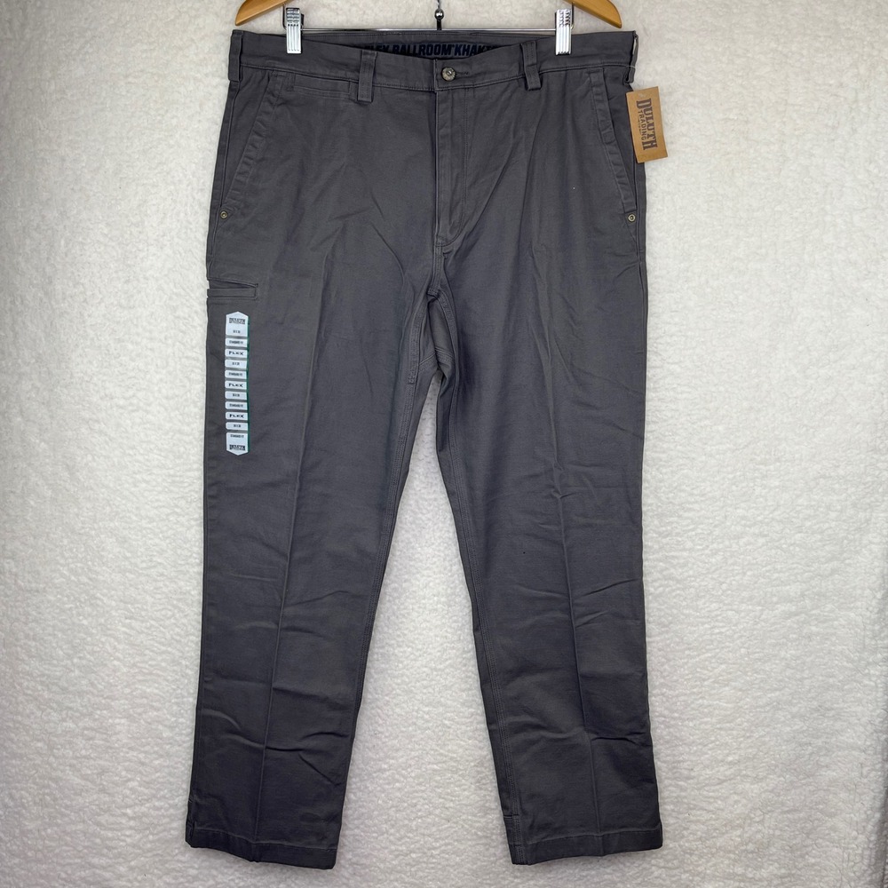 Duluth Trading Co Flex Ballroom Khaki Pants Gray Straight Leg Work Chinos 36x30